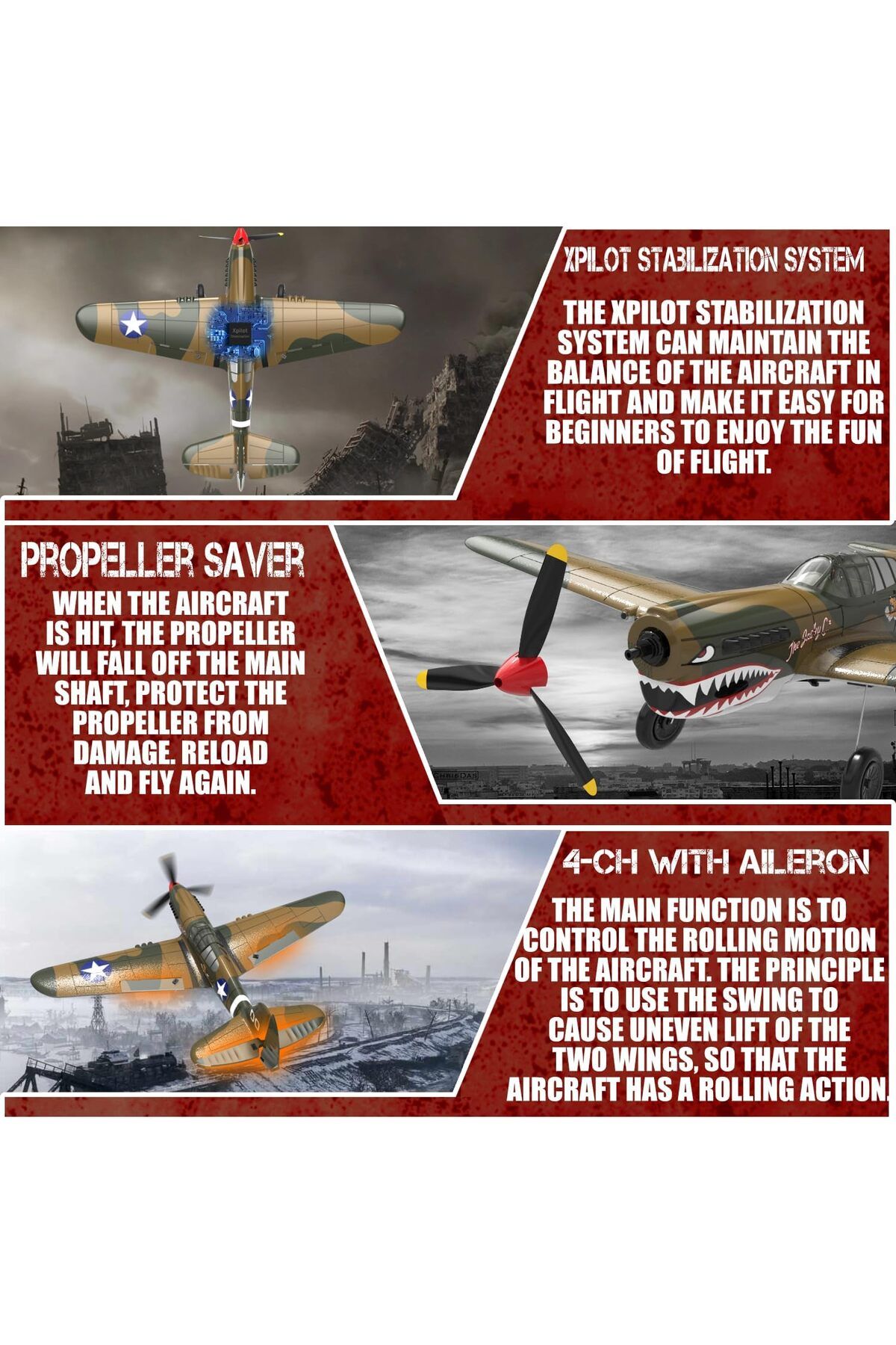 Generic-RC Plane P-40 Warhawk Beginners Adult with Xpilot Stabilization System & One Key Aerobatic 3