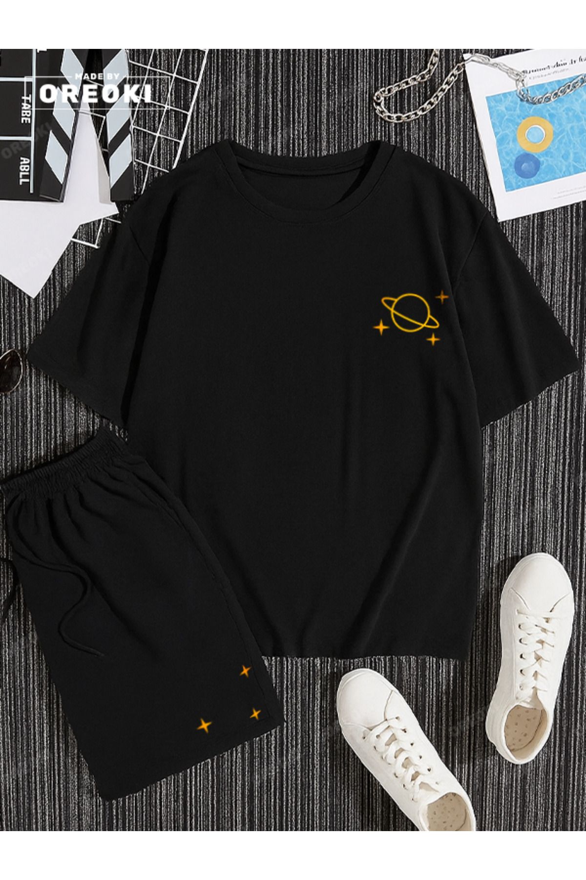 EFFRENATU Jüpiter ve Küçük Yıldızlar DELUXE EDITION Baskılı Pamuklu Unisex Tişört-Şort Takım