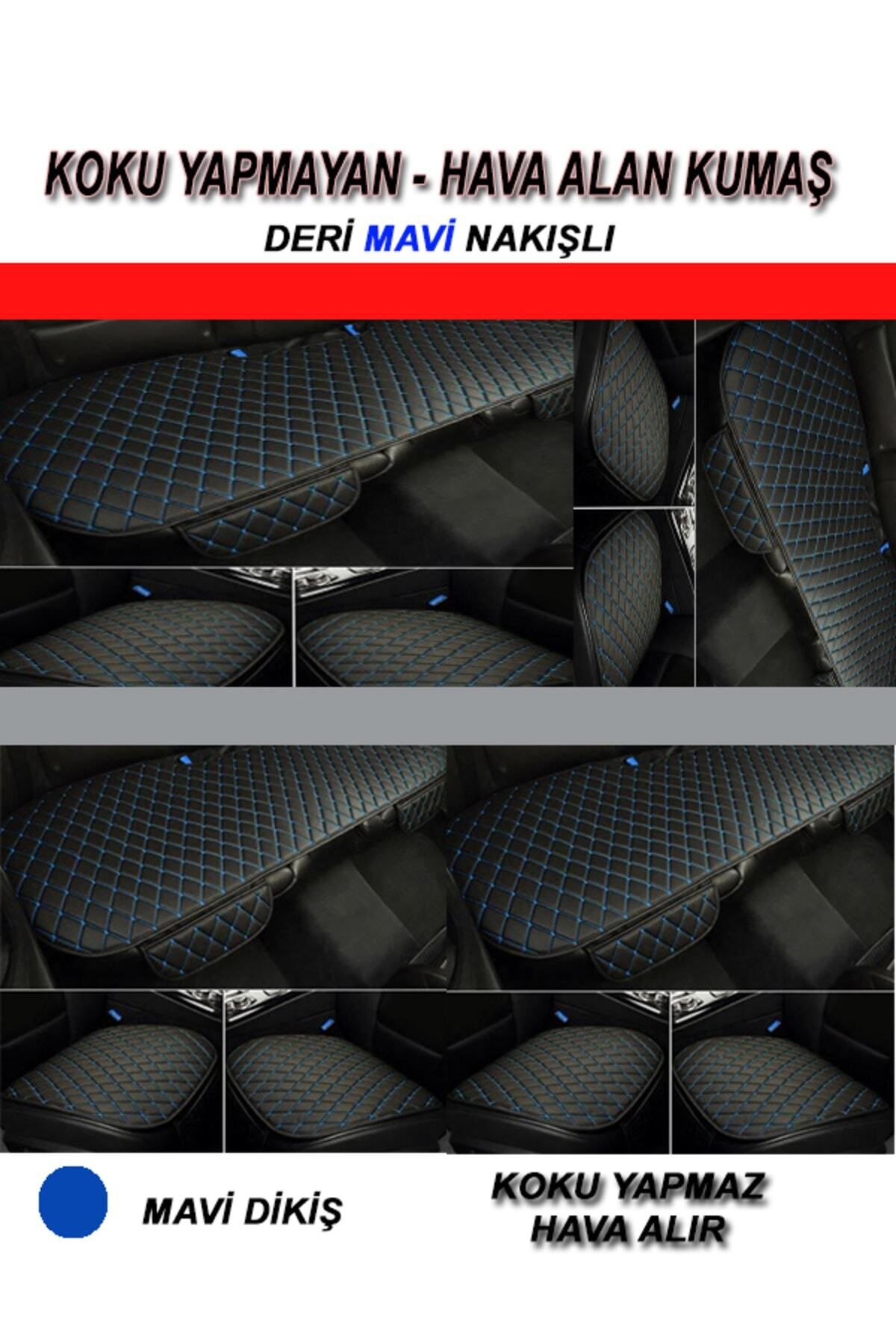 teknotrust Hatchback koltuk minder takımı, siyah deri ve mavi dikiş, 2012-2016 model.