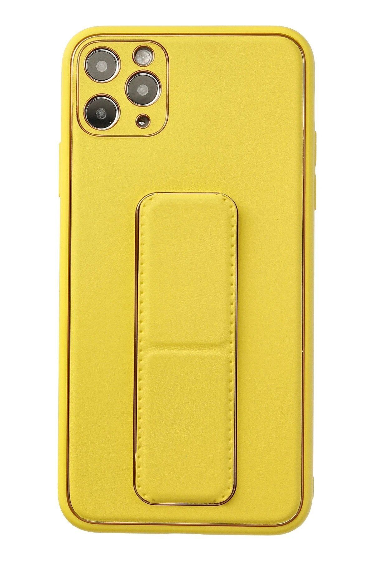 CepteToptan Newface iPhone 11 Pro Max Kılıf Coco Deri Standlı Kapak - Sarı