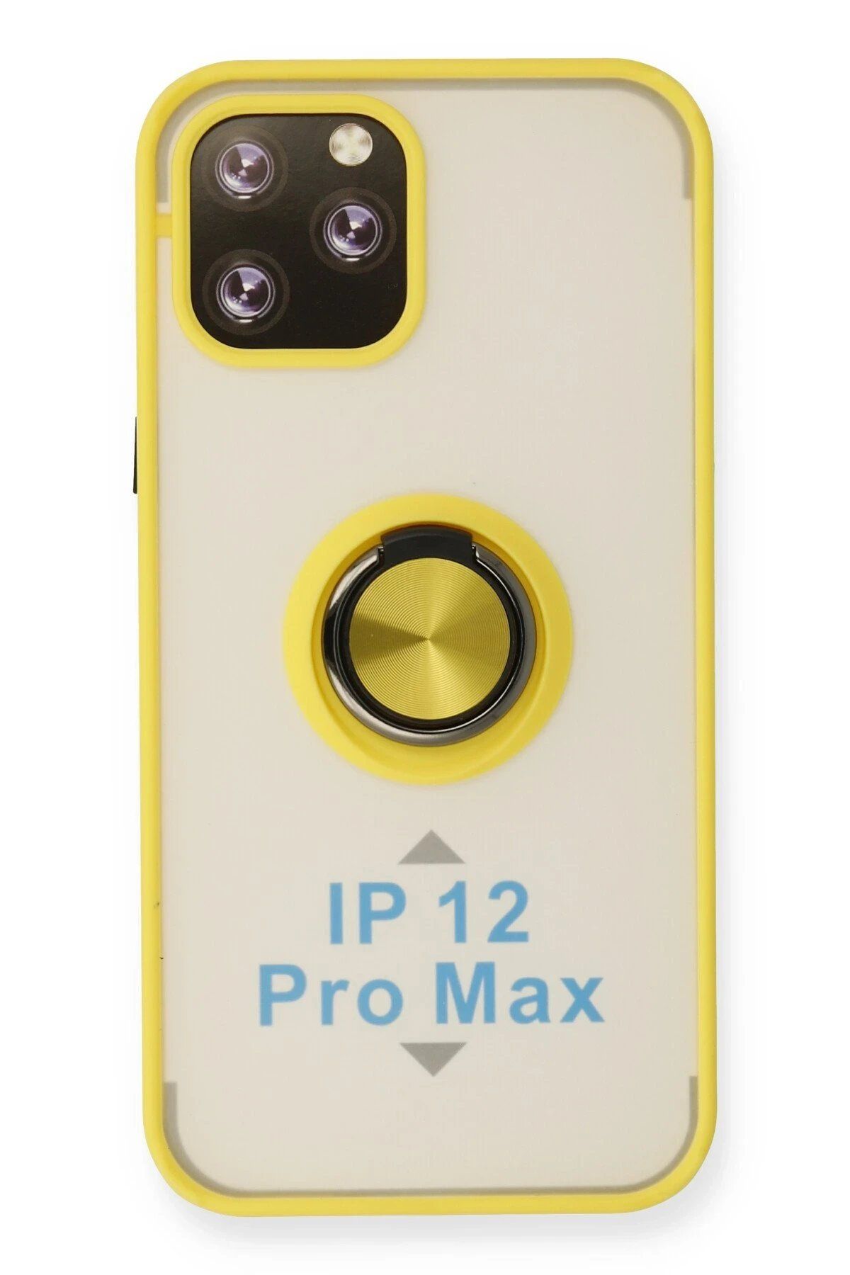CepteToptan Newface iPhone 12 Pro Max Kılıf Montreal Yüzüklü Silikon Kapak - Sarı