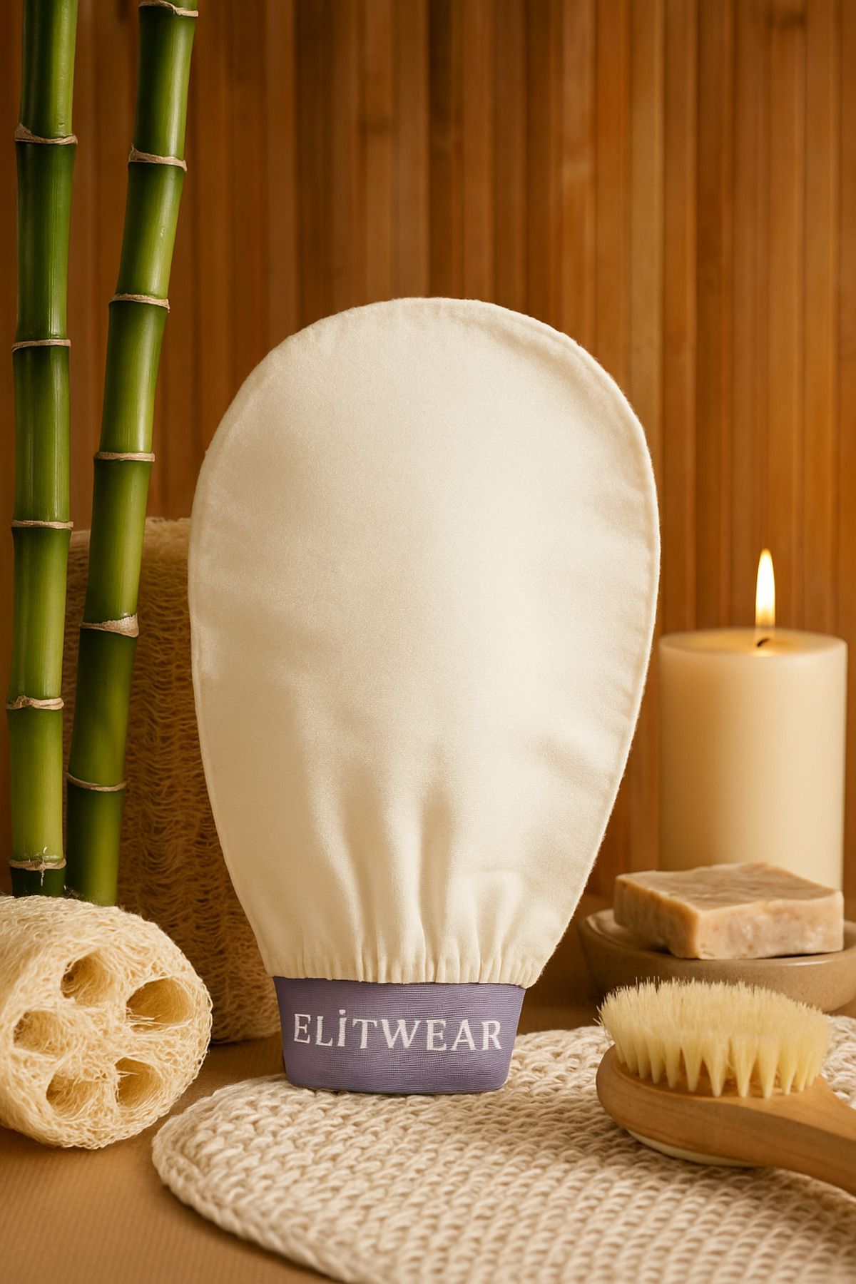 ElitWear Ekru Banyo Duş Kesesi Peeling Eldiveni %100 Floş Ipek Premium Kadın Ve Erkekler Için