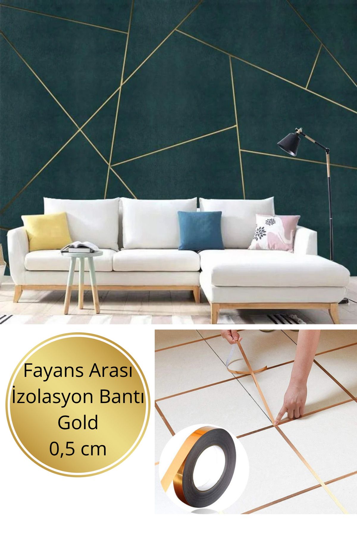 Shopura Gold Fayans Arası Şerit Bant Kendinden Yapışkanlı Derz Bandı 0,5 cm
