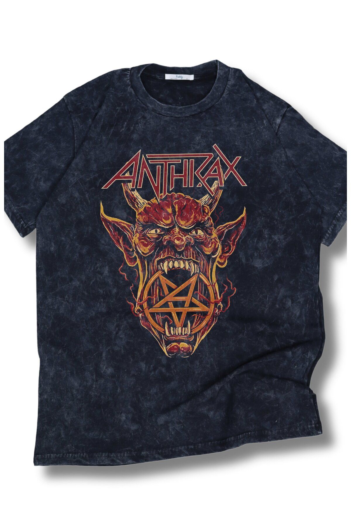 Fuddy Moda Oversize Anthrax Baskılı Yıkamalı T-Shirt, Unisex Rock Band Temalı Retro Tişört