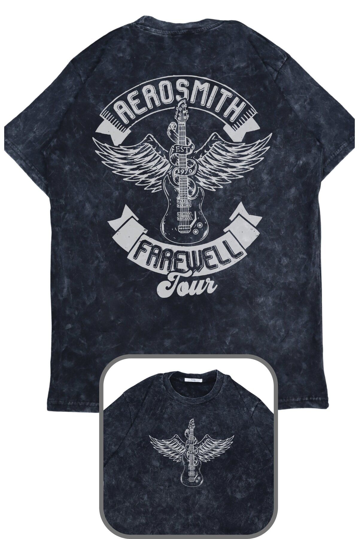 Fuddy Moda Oversize Aerosmith Farewell Tour Sırt Baskılı Yıkamalı T-Shirt, Unisex Rock Band Retro Tişört