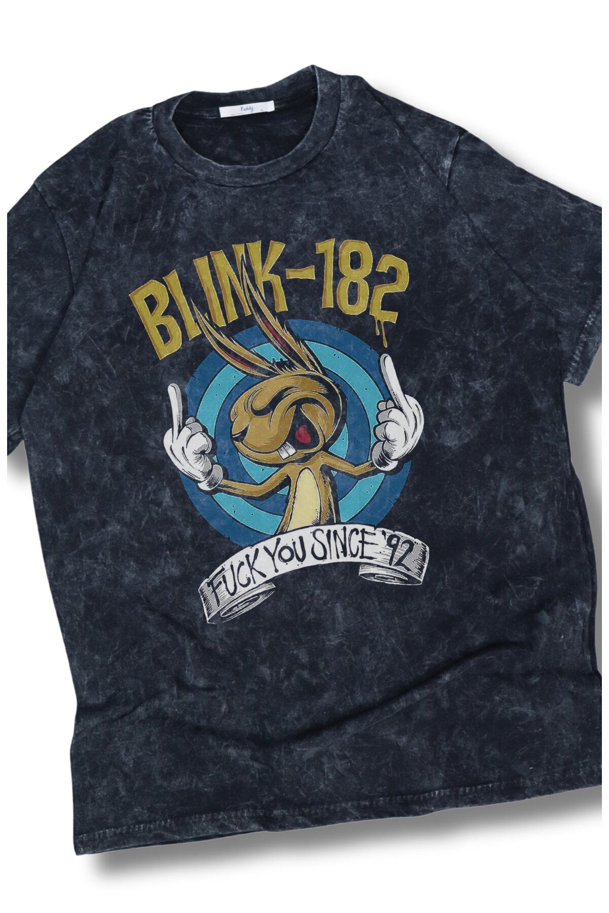 Fuddy Moda Oversize Blink-182 F.ck You Since 92 Baskılı Yıkamalı T-Shirt, Unisex Rock Band Temalı Retro Tişört