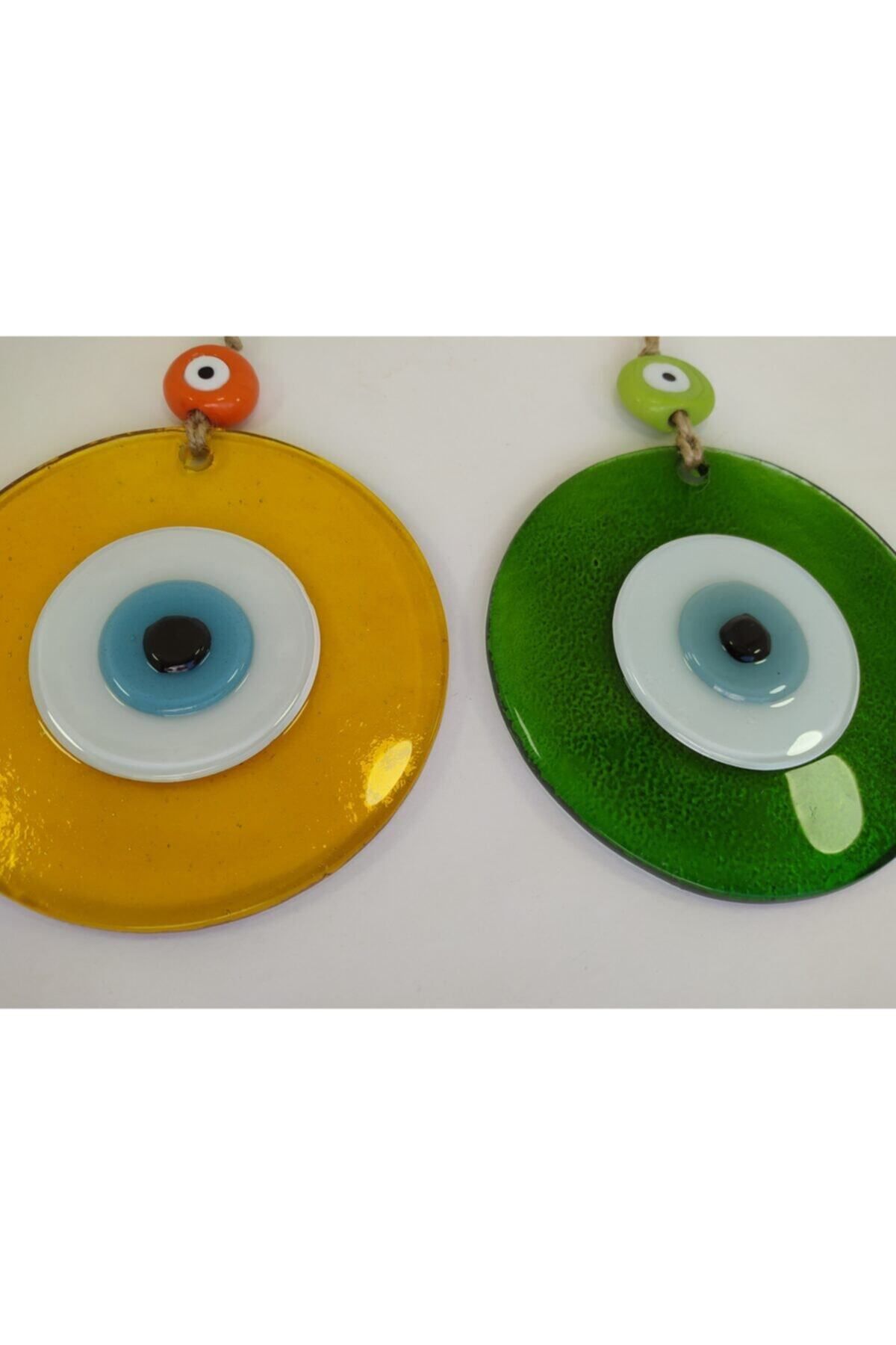 Elioure Sarı ve Yeşil Nazar Boncukları 12cm Çiftli Duvar Süsleri Renkli Dekorasyon