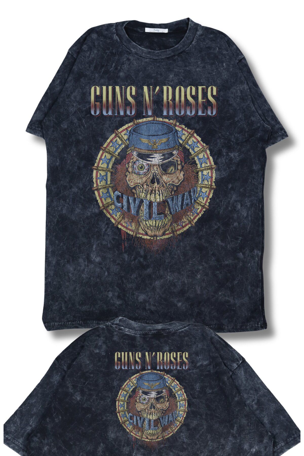 Fuddy Moda Oversize CIVIL WAR Guns N' Roses Ense Baskılı Yıkamalı T-Shirt, Unisex Rock Band Temalı Tişört