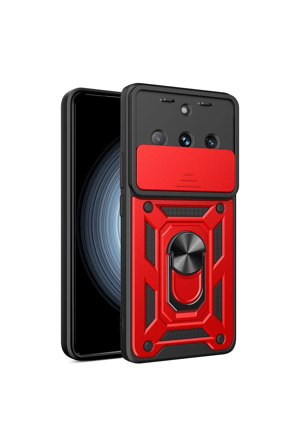 CepteToptan Newface Realme 11 Pro Kılıf Pars Lens Yüzüklü Silikon - Kırmızı