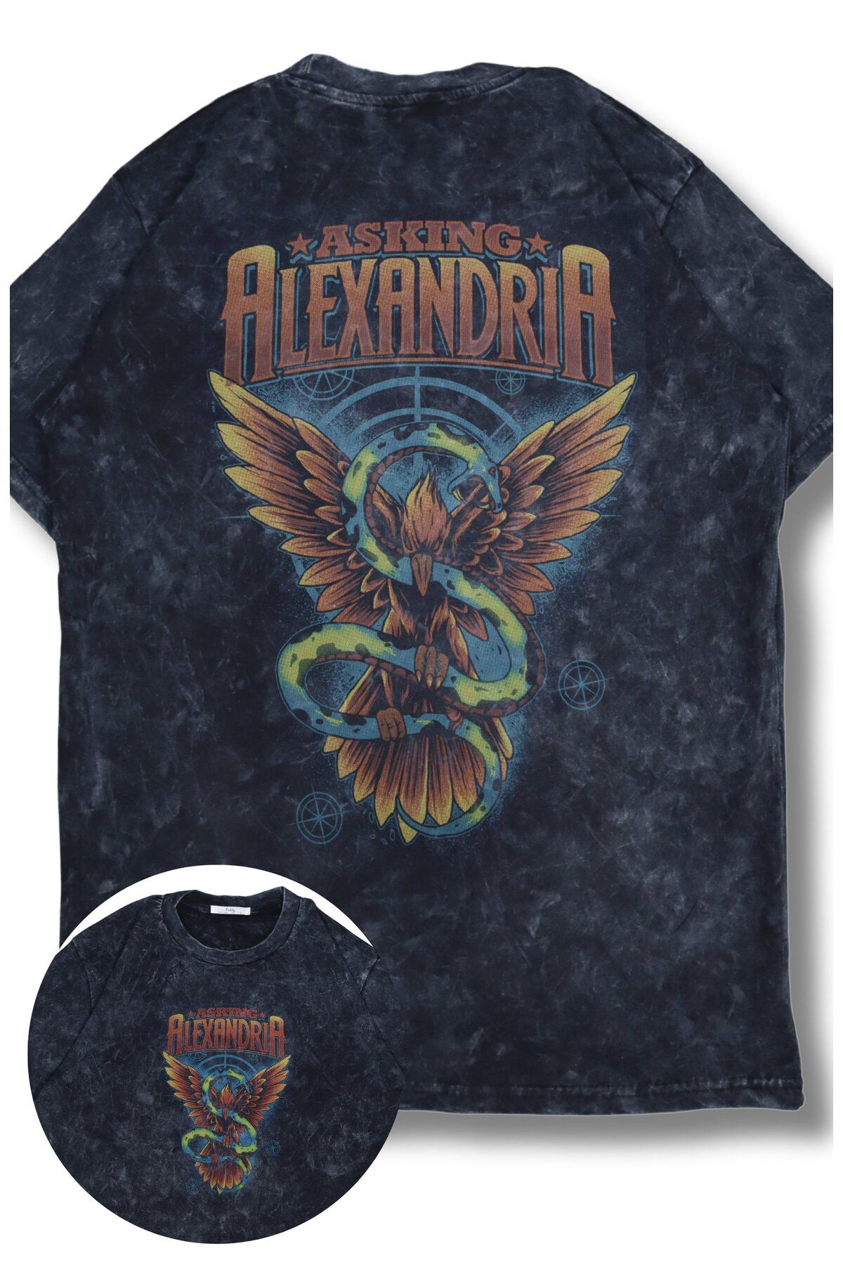 Fuddy Moda Oversize Asking Alexandria Sırt Baskılı Yıkamalı T-Shirt, Unisex Rock Band Temalı Retro Tişört