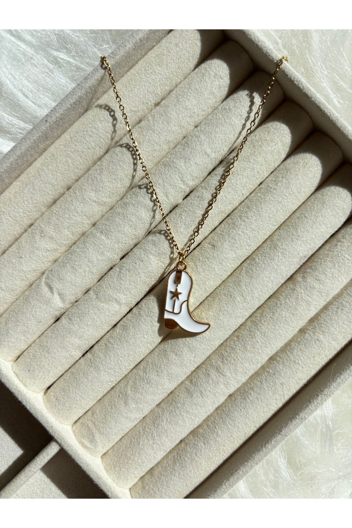 denars jewelry Kovboy Çizme Charm Çelik Zincirli Kolye