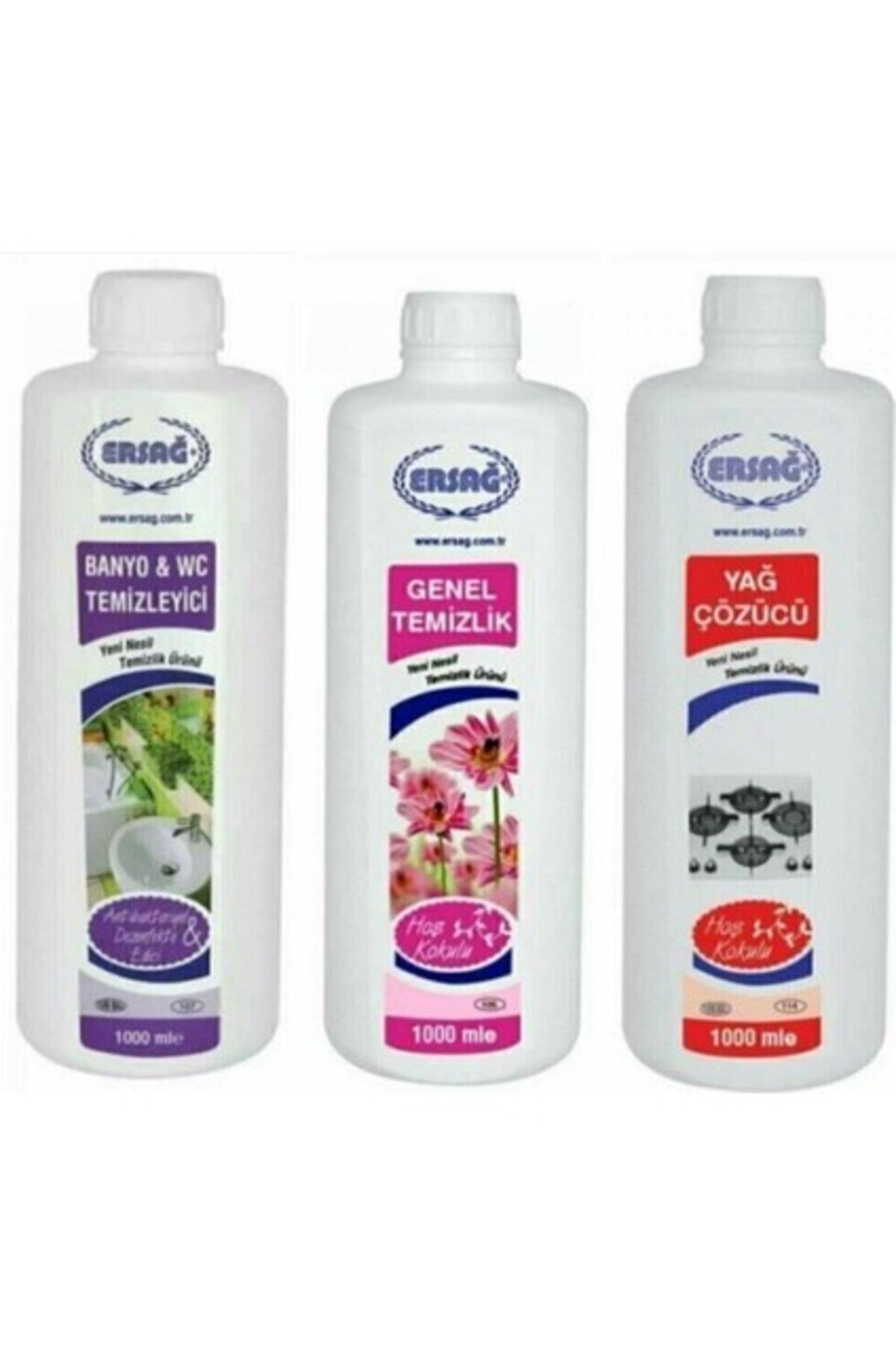 Ersağ Ersağ Genel Temizlik - Anti Yel Banyo Wc - Yağ Çöz 3 Lü Set 1000 ml