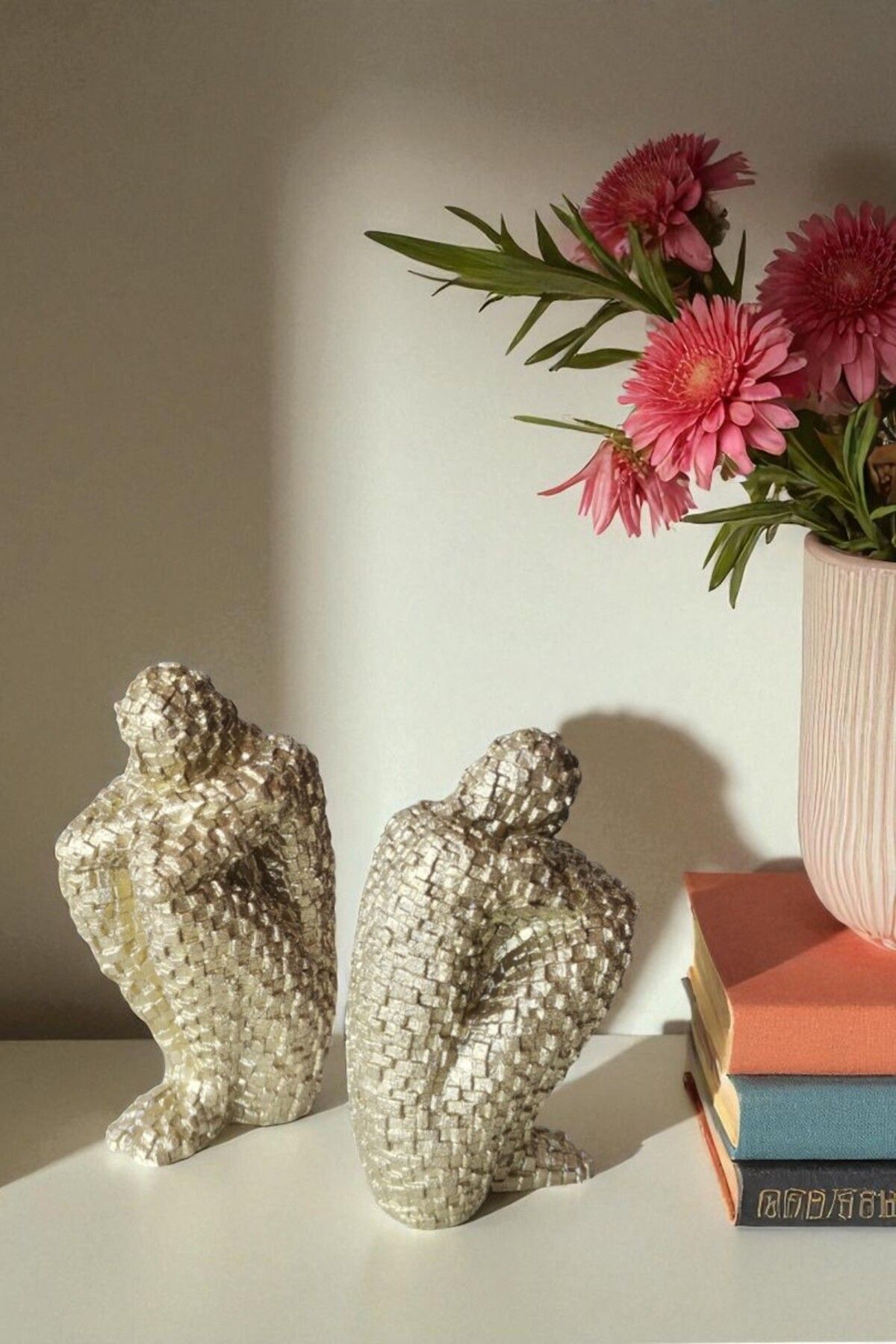 FS CANDLE & HOME Decoration - Accesories 2 Adet Sessizlik Selâmı Minimalist Beton Mozaik Heykel, Masa Süsü, Minyatür Figür, Kitap Tutucu