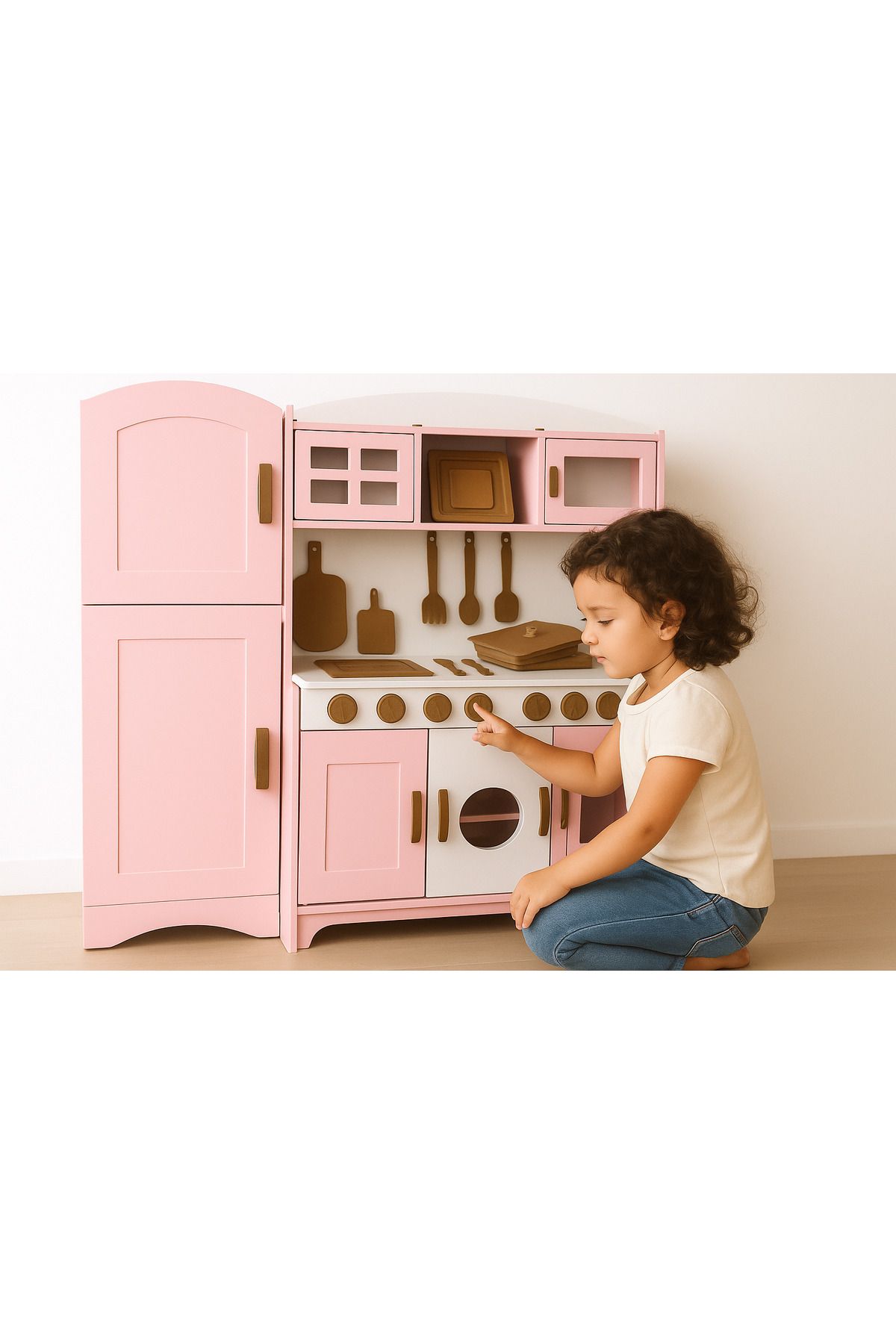 Home model oyuncak pembe boyalı tencere tava setli mutfak seti(14 parça servis seti hediyeli)
