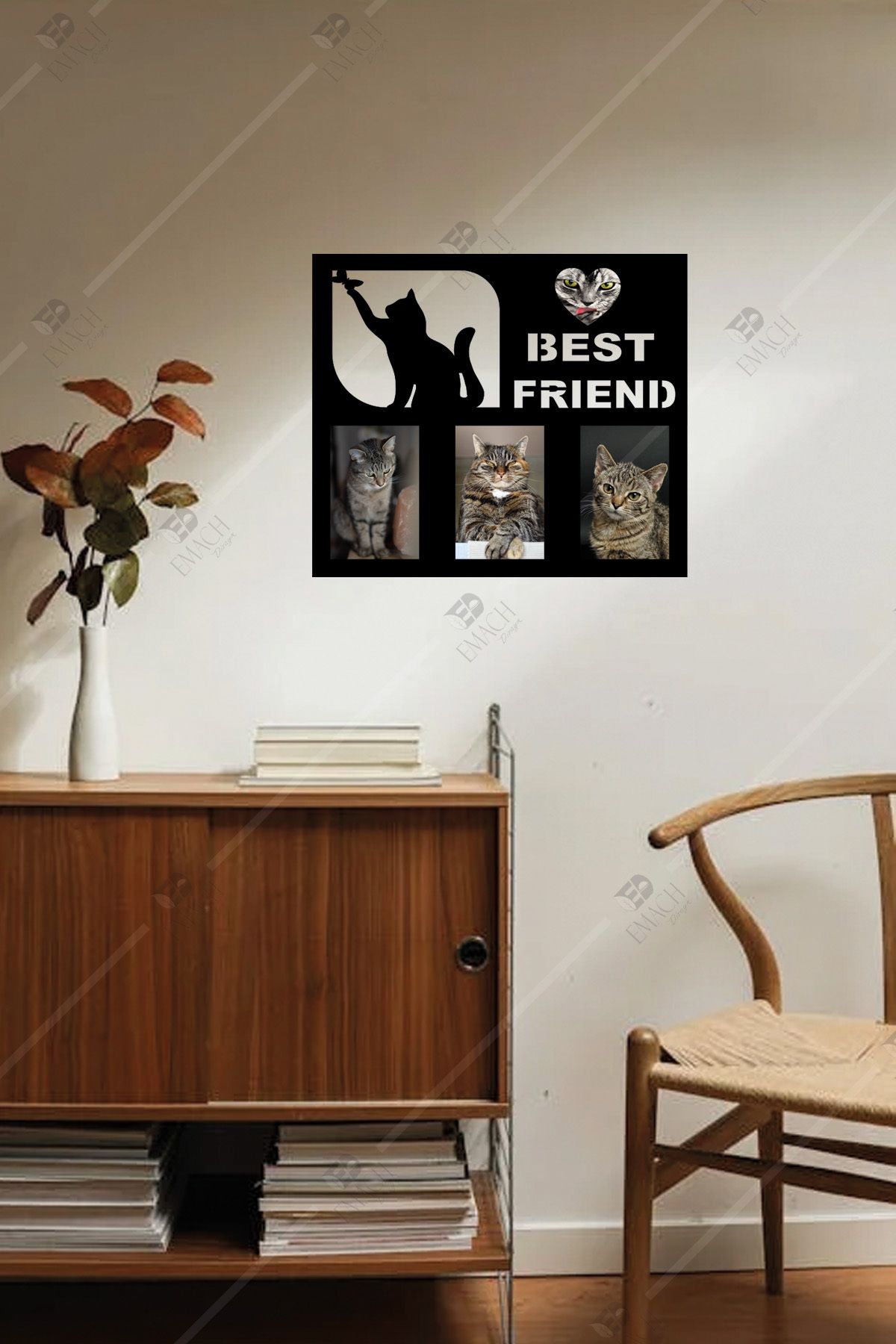 Emach Dizayn Kedi Albümü Ahşap Duvar Dekoru