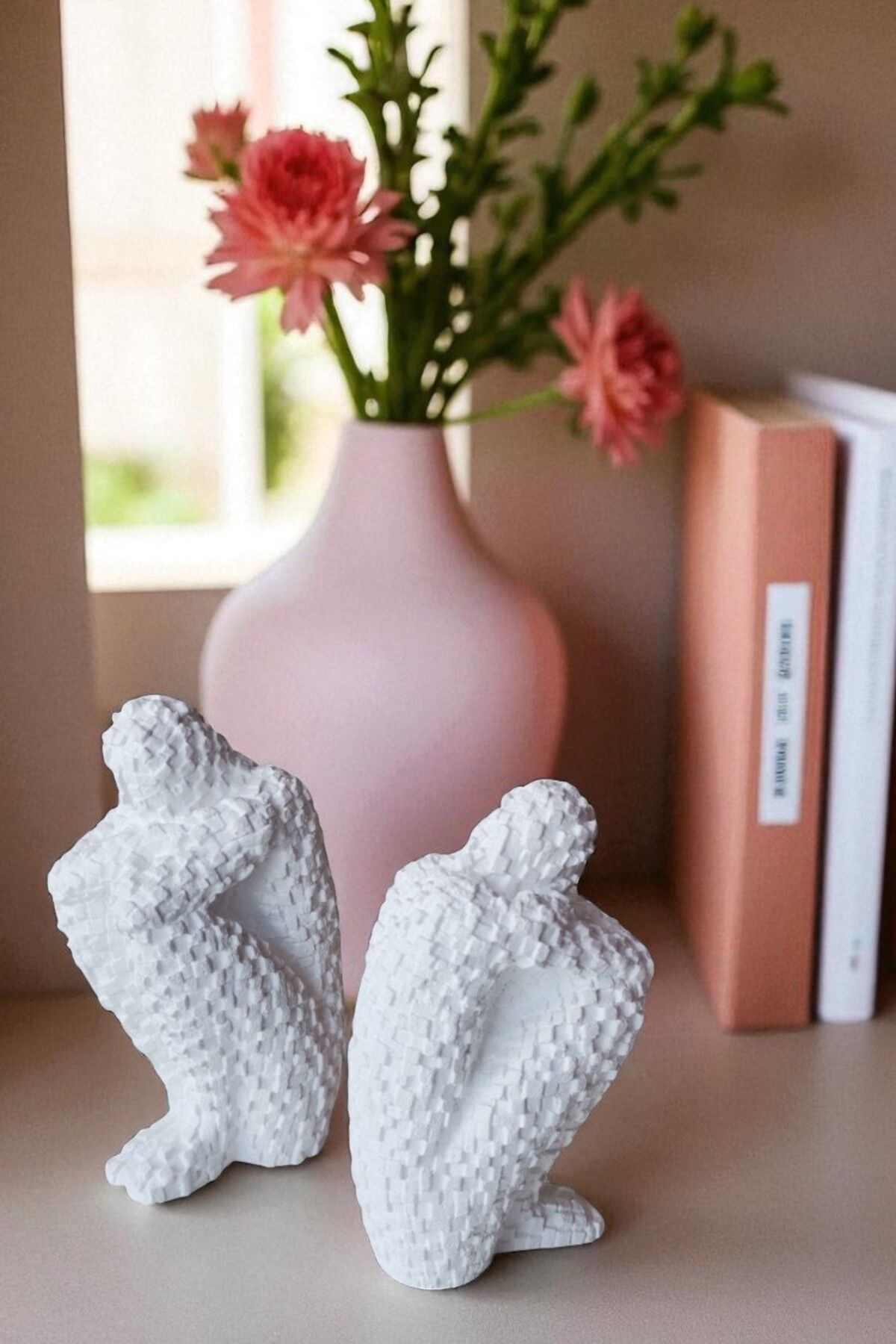 FS CANDLE & HOME Decoration - Accesories 2 Adet Sessizlik Selâmı Minimalist Beton Mozaik Heykel, Masa Süsü, Minyatür Figür, Kitap Tutucu