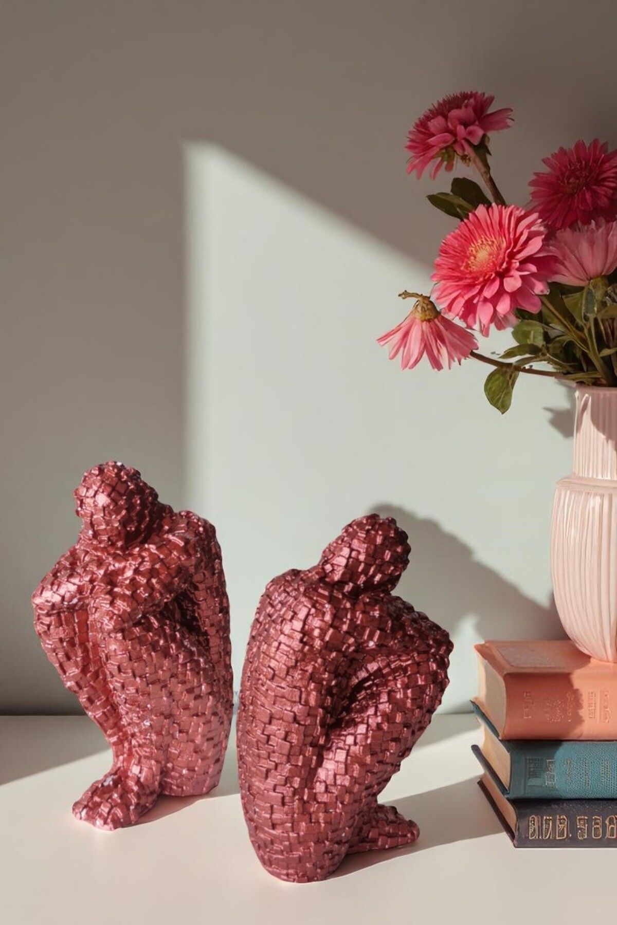 FS CANDLE & HOME Decoration - Accesories 2 Adet Sessizlik Selâmı Minimalist Beton Mozaik Heykel, Masa Süsü, Minyatür Figür, Kitap Tutucu