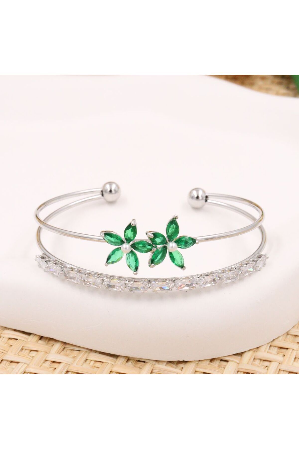 mercanjewelry VİP Yeşil Lotus Çiçek Detay Bileklik