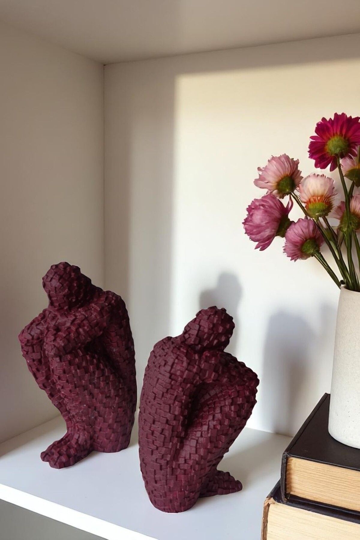 FS CANDLE & HOME Decoration - Accesories 2 Adet Sessizlik Selâmı Minimalist Beton Mozaik Heykel, Masa Süsü, Minyatür Figür, Kitap Tutucu