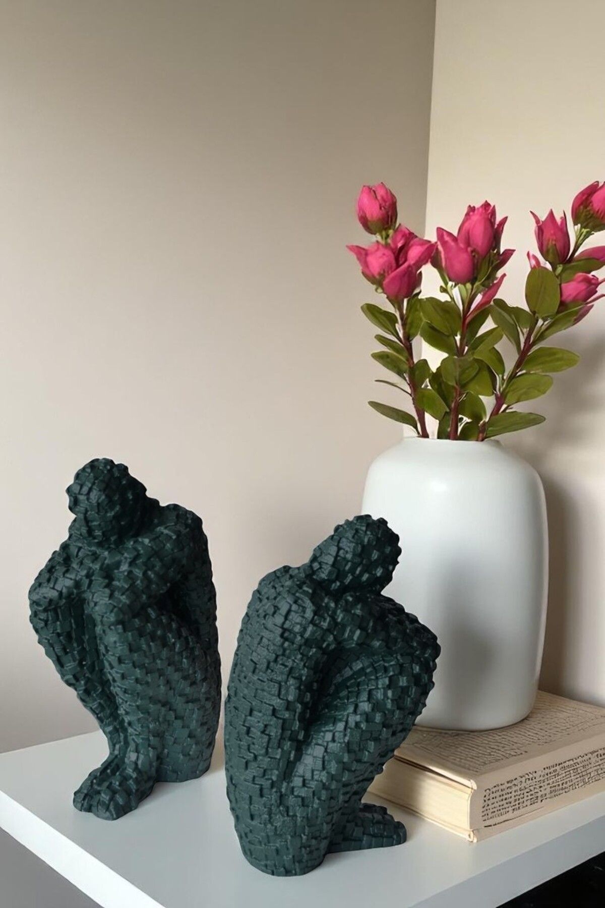 FS CANDLE & HOME Decoration - Accesories 2 Adet Sessizlik Selâmı Minimalist Beton Mozaik Heykel, Masa Süsü, Minyatür Figür, Kitap Tutucu