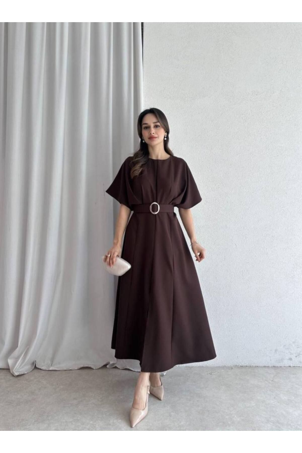 MEECY Maxi Siyah Kemerli Elbise