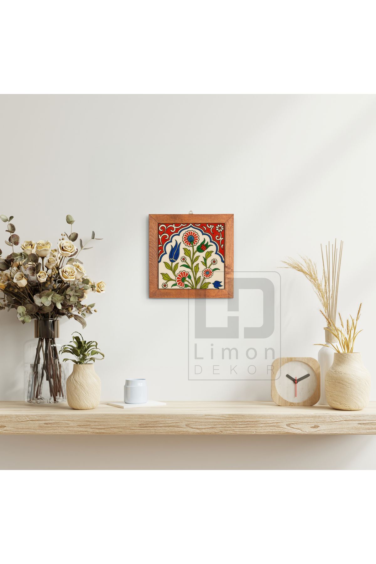 Limon Dekor Masif Ahşap Çerçeve – Çini ve Seramik Karolar için El Yapımı Duvar Çerçevesi (20x20 cm)