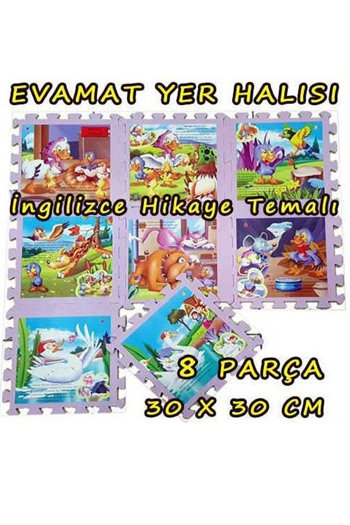 direkstoktan Eva Mat Puzzle Oyun Yer Halısı 8 Parça İngilizce Çirkin Ördek Yavrusu Hikayeli - 1 cm Kalınlık 30x30