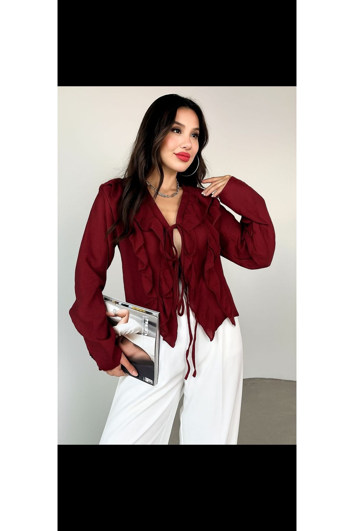 Lovely butik KADIN PAMUKLU FIRFIR DETAYLI KOLLU GÖMLEK