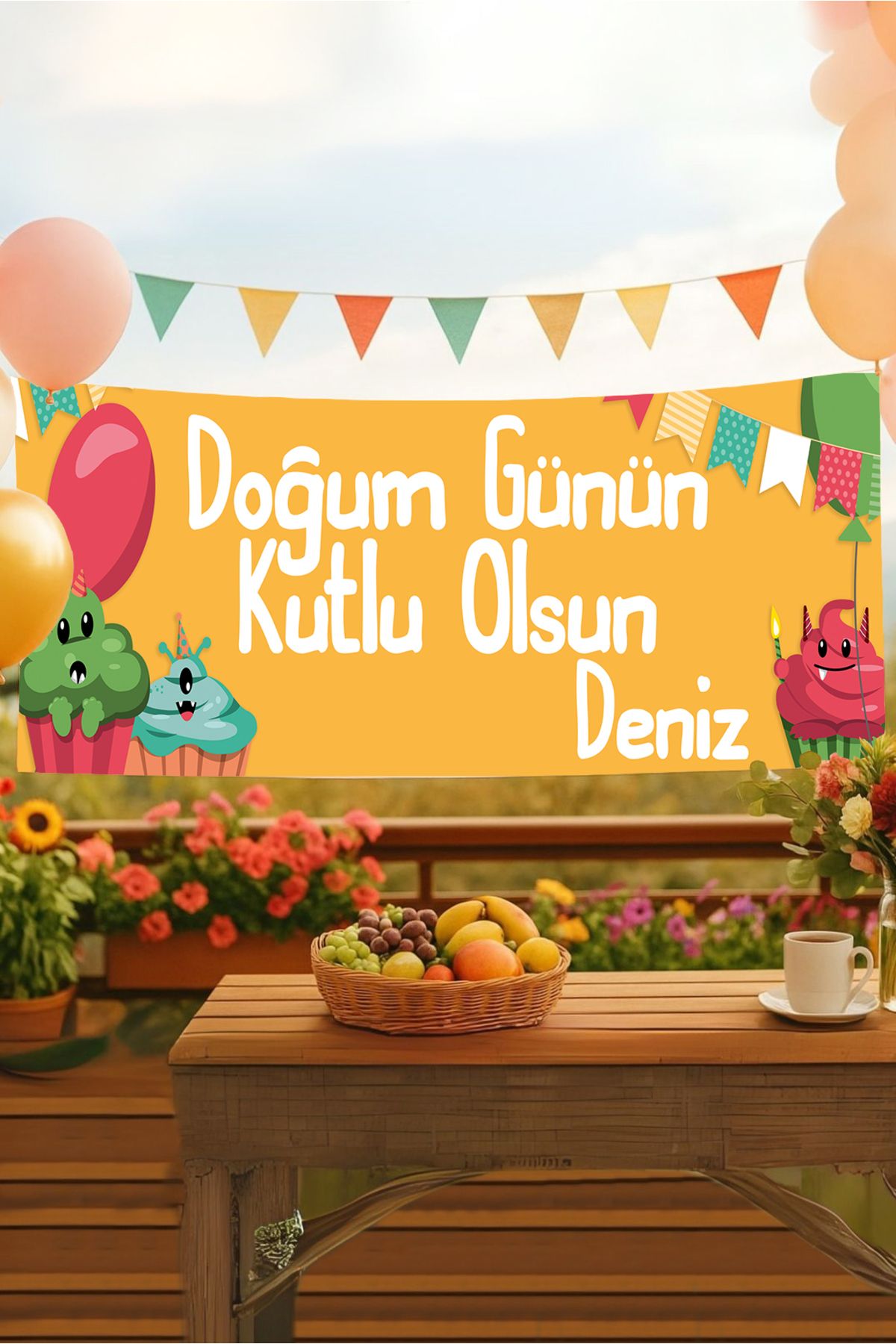 Postermanya Canavarlar İsimli Doğum Günü Pankartı, Doğum Günü Afişi, Çocuk, Bebek Doğum Günü Konsepti 50x150cm
