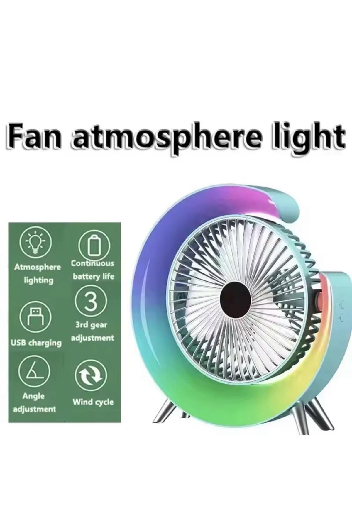 fortrek USB Şarj Edilebilir Fan LED 7 Renkli Döner Başlıklı