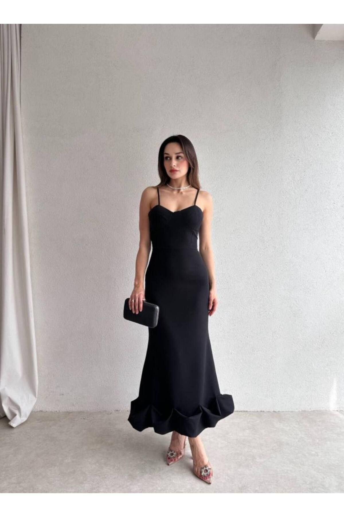 Ahzem Collection Etek Ucu Volanlı İnce Askılı Midi Ebise Kadın