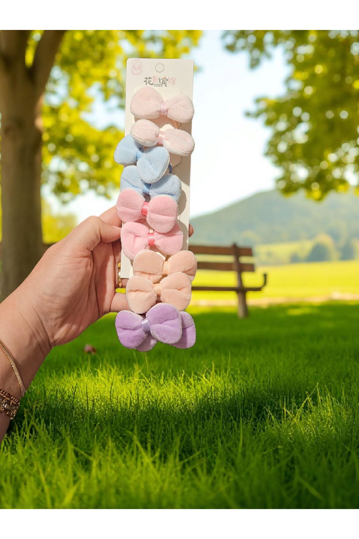 Tokkal 5li (ÇİFT) Çocuk Peluş Fiyonk Lastik Toka Seti - Kurdele Lastik Toka Seti