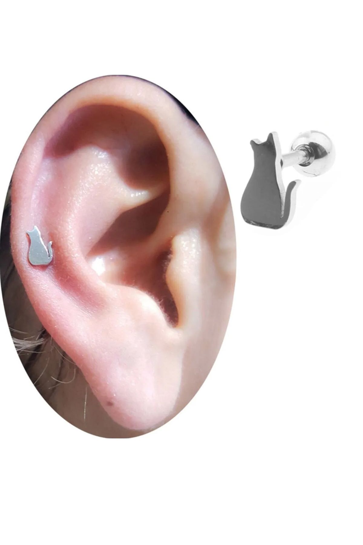 Cadının Dükkanı Çelik Kedi Tragus Helix Kıkırdak Piercing