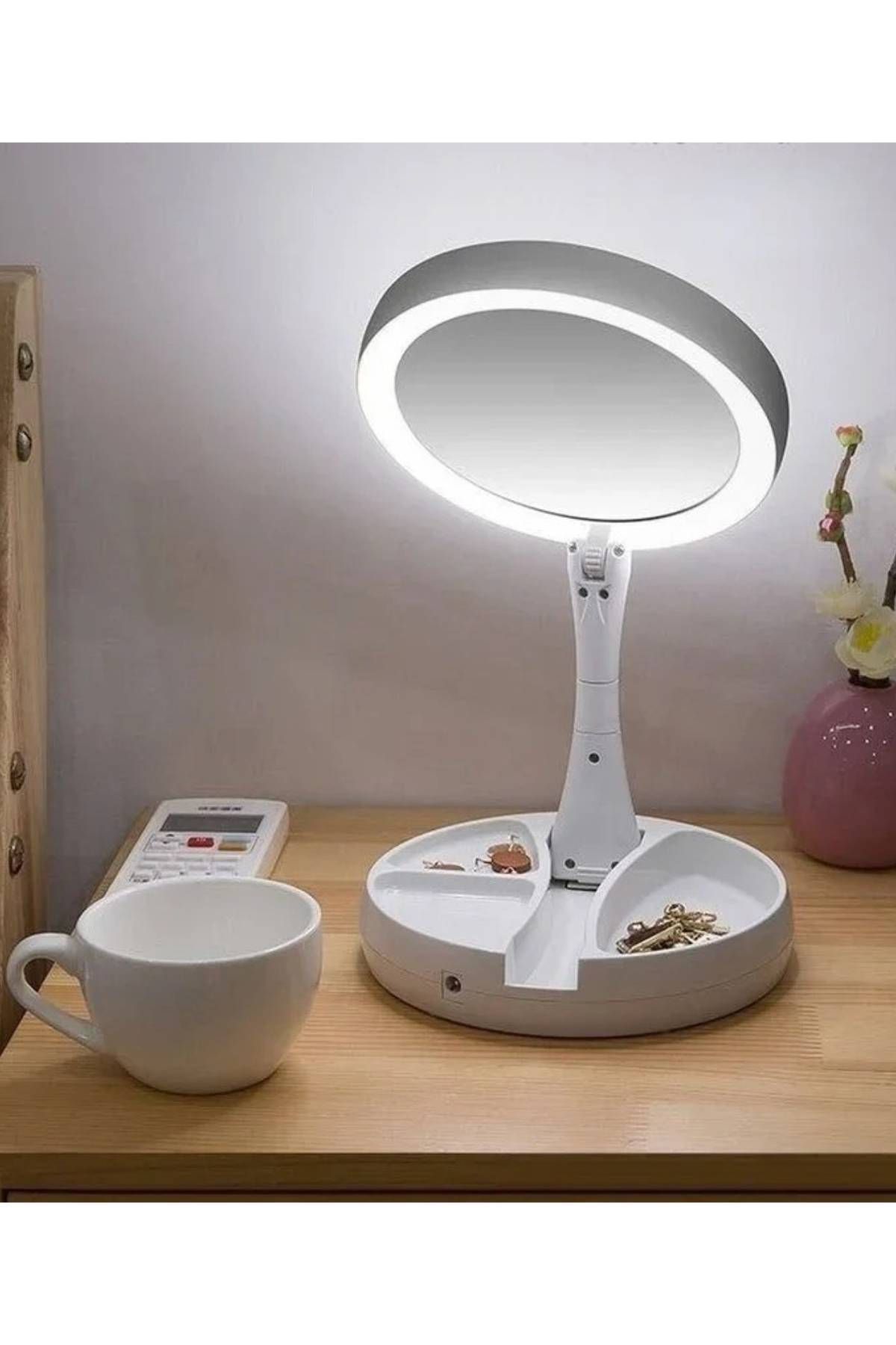 plentiful 10X Büyütme Çift Taraflı Makyaj Ayna Katlanabilir 21 LED Işıklı Makyaj Aynası USB Kablo