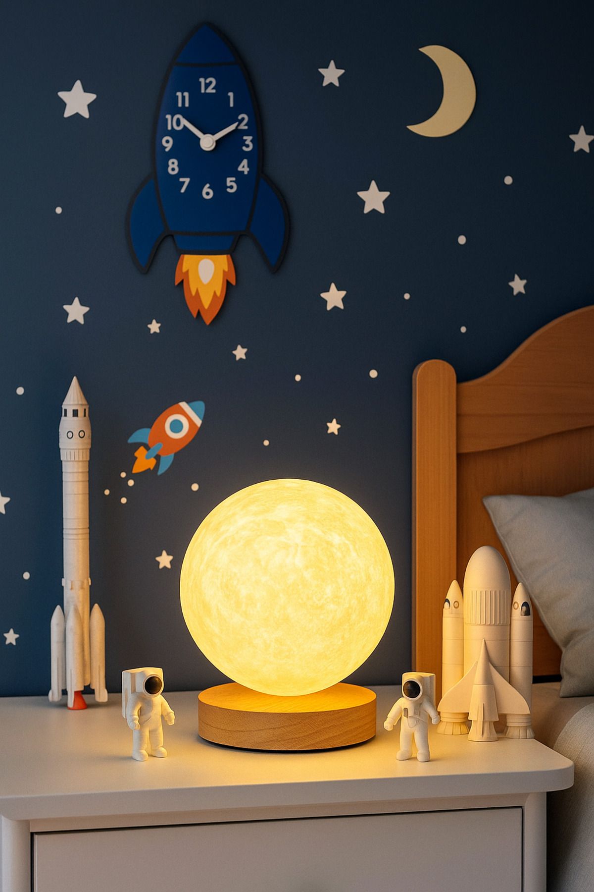 HOMELL Ay 3D Dekoratif Masa Lambası | Gece Lambası ve Abajur | Salon - Yatak Odası - Ofis Dekorasyonu