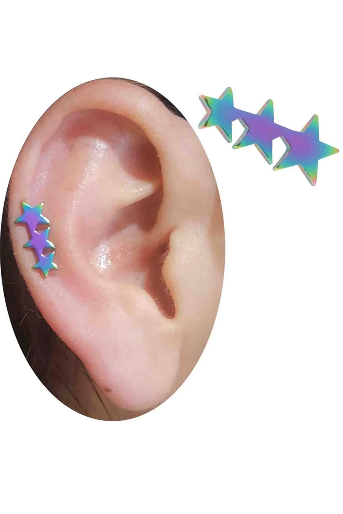 Cadının Dükkanı Çelik Gökkuşağı Yıldız Helix Kıkırdak Piercing