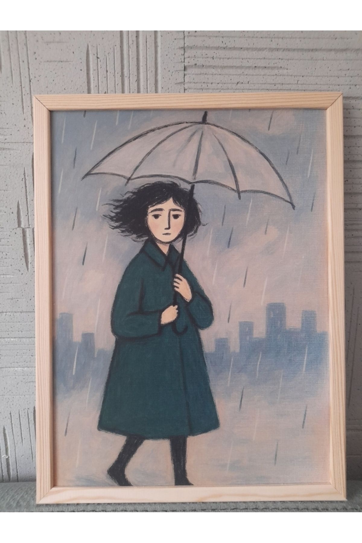 Sessiz Renkler Yağmur Altında /Premium Suluboya Sanat Baskısı A3 Boyutunda-çerçeveli