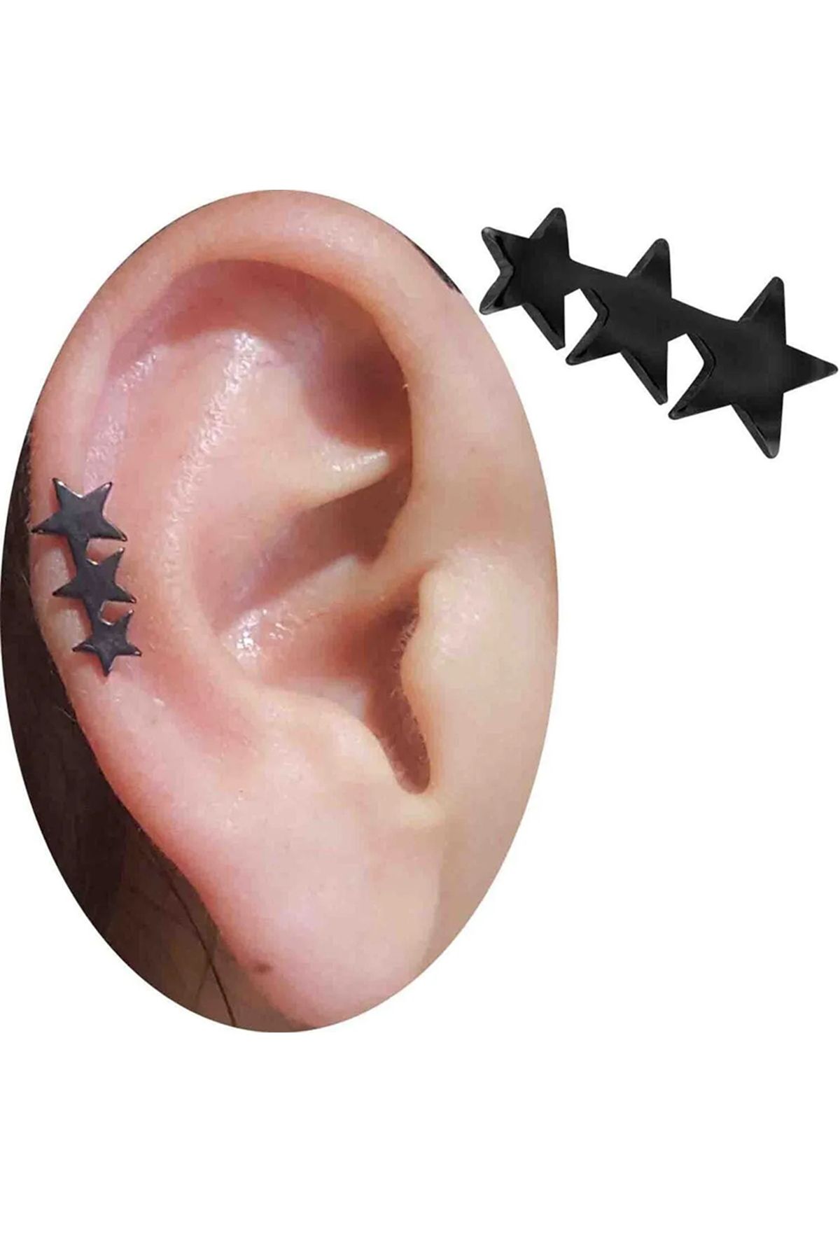 Cadının Dükkanı Çelik Siyah Yıldız Helix Kıkırdak Piercing