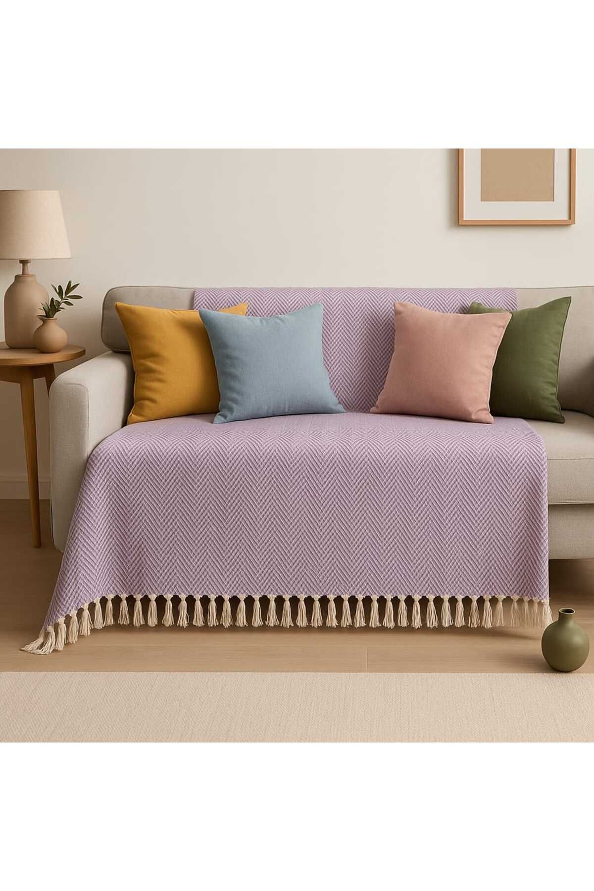 Loova Koltuk örtüsü %100 pamuklu zigzag desen 3 lü koltuğa uygun 180*215 ebat sarı lila buldan dokuması