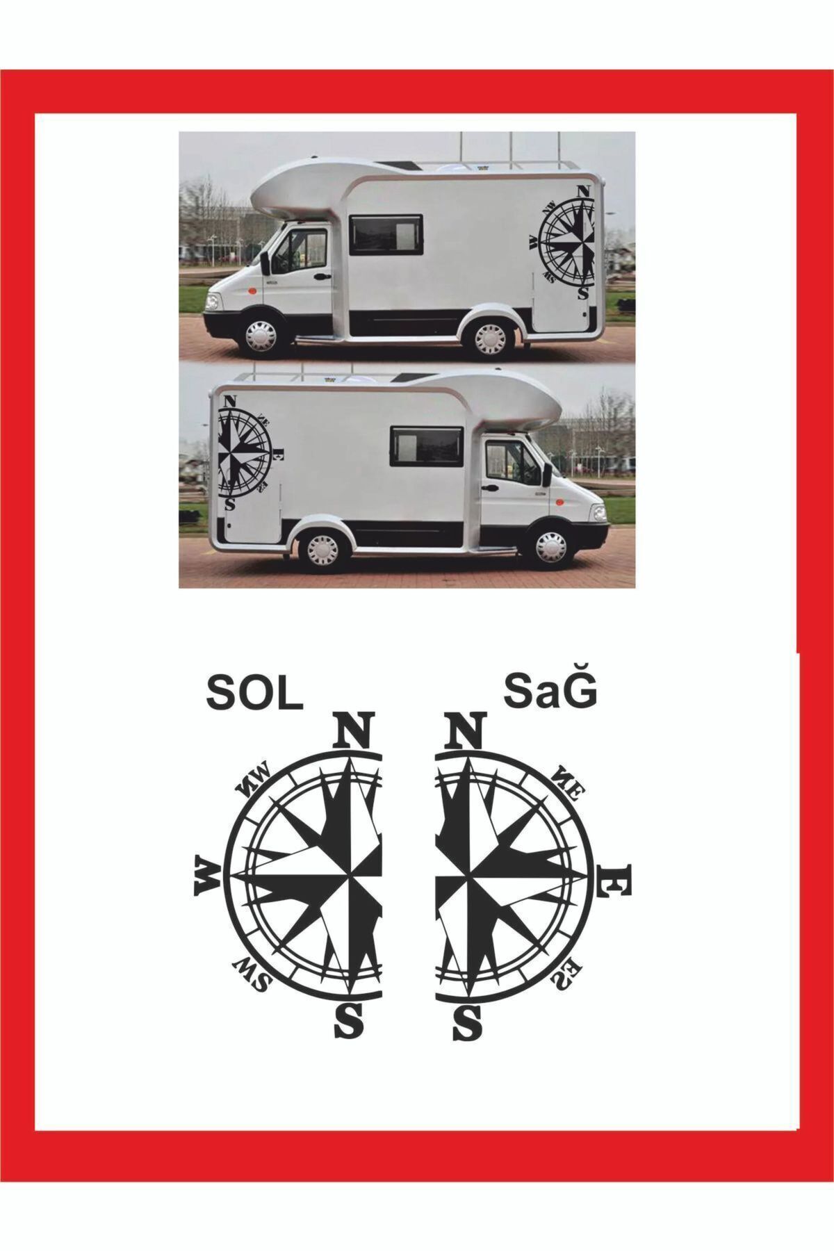 hediyenebak Pusula Sağ-Sol Oto Sticker -Karavan Sticker- Kamp Sticker 48x28 cm