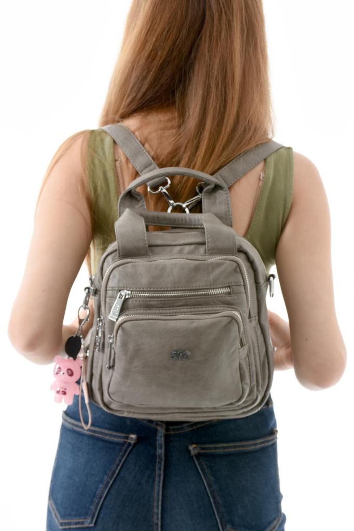 Baginn Y.S.Deri Kadın Sırt Çantası 25*23 Cm Vegan Deri İster Sırt İster Omuz Işıklı Aksesuar Çapraz Çanta