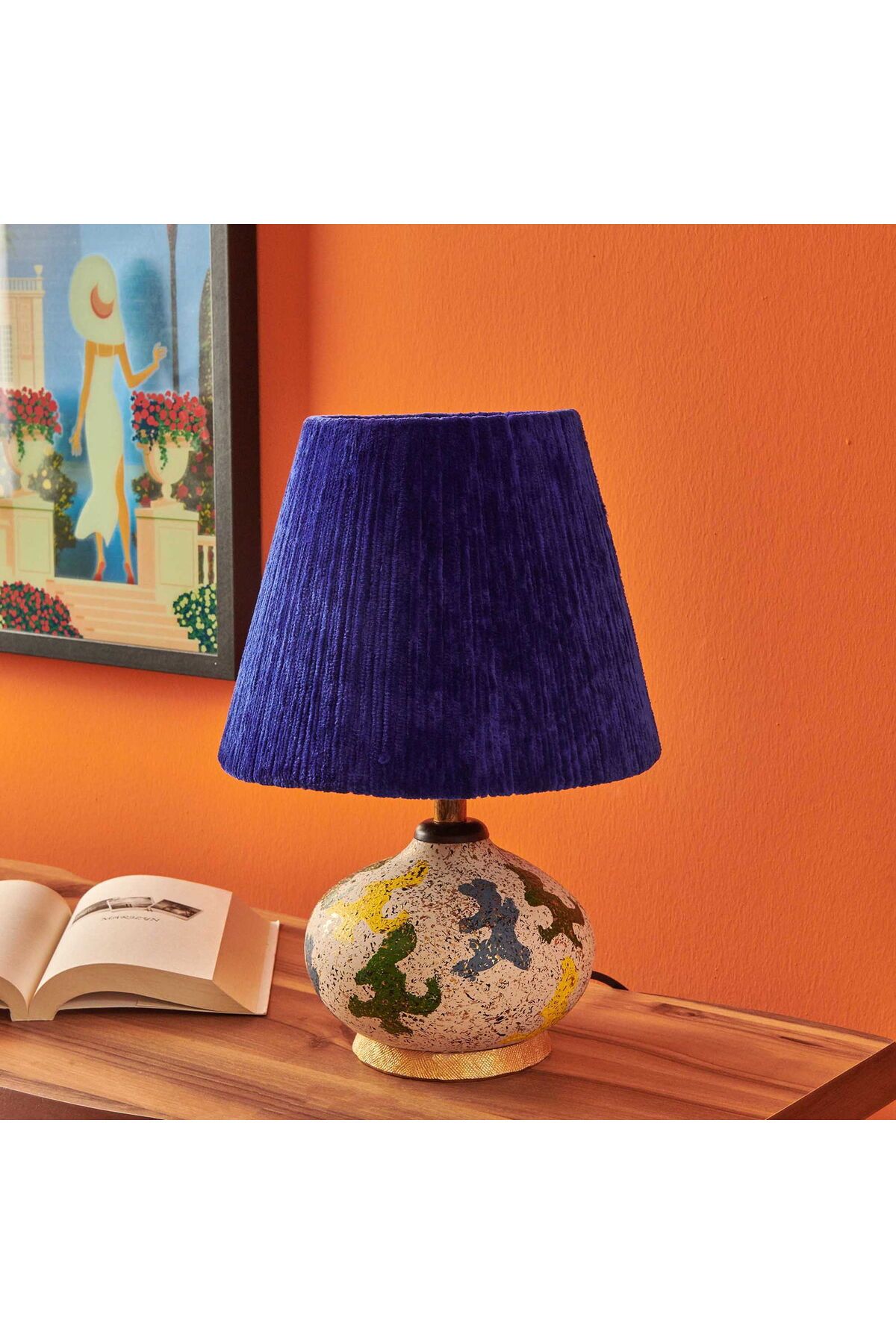 ASPARTAM Design Okyanus Mavi Başlıklı Seramik Abajur - Renkli - 40 cm
