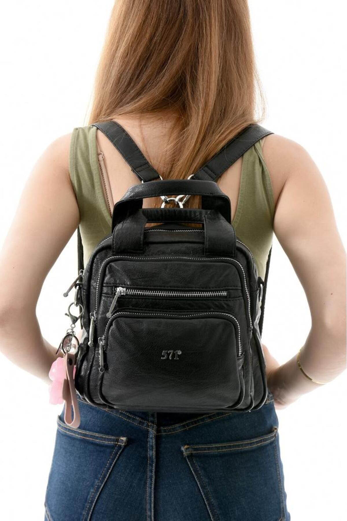 Baginn Y.S.Deri Kadın Sırt Çantası 25*23 Cm Vegan Deri İster Sırt İster Omuz Işıklı Aksesuar Çapraz Çanta