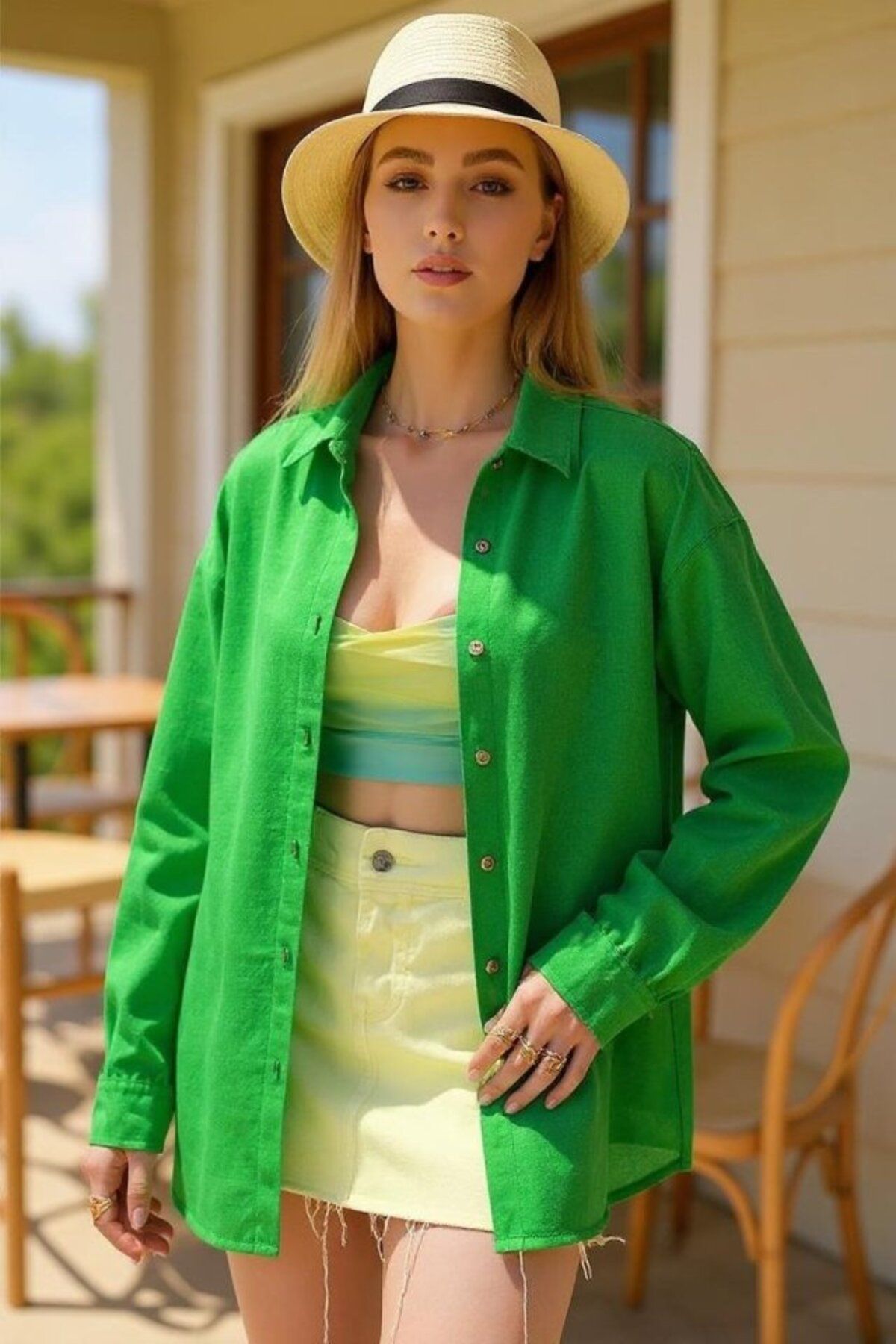 COjans Kadın Uzun Kollu Oversize Gömlek
