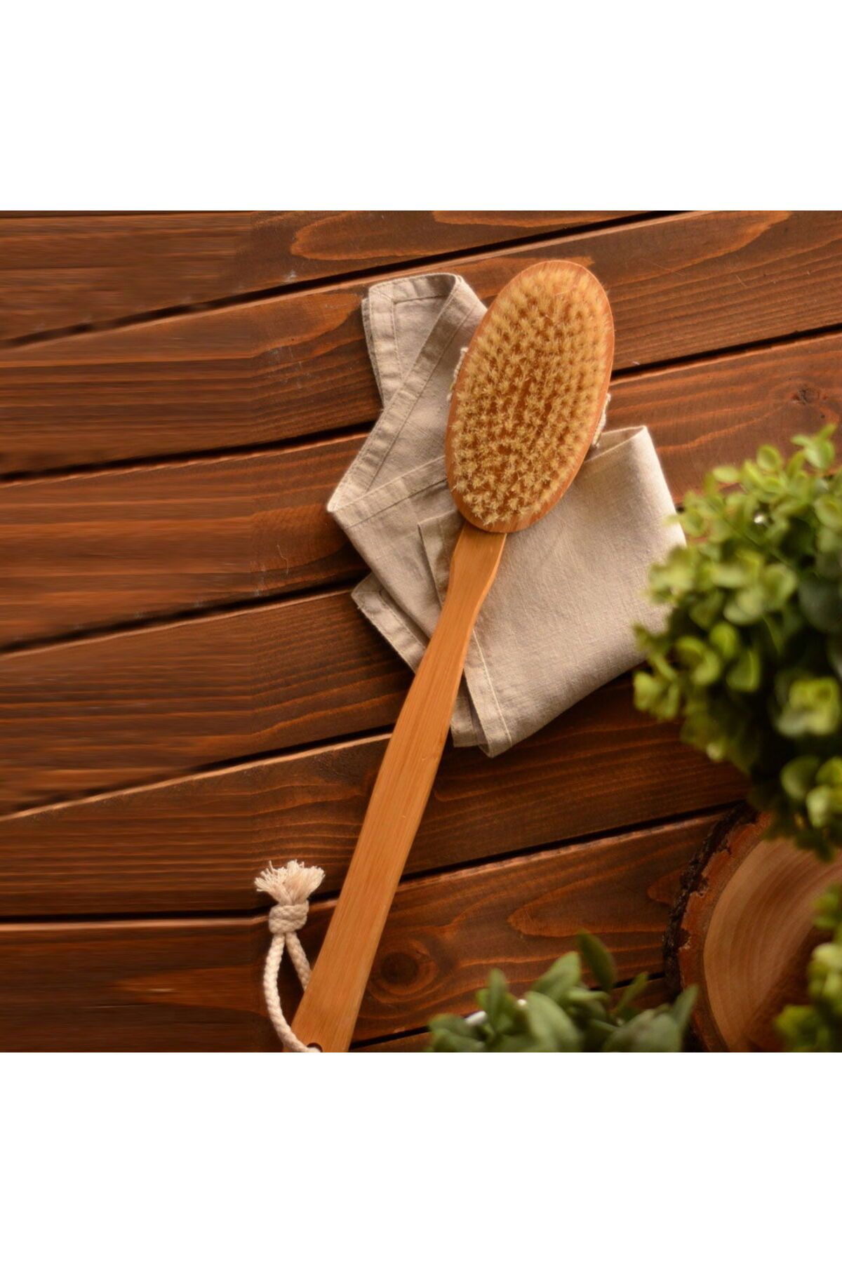 ASPARTAM Ahşap Saplı Banyo Sırt Fırçası - Kahverengi