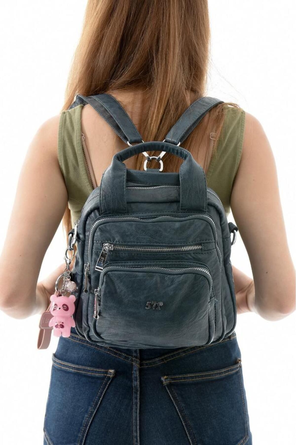 Baginn Y.S.Deri Kadın Sırt Çantası 25*23 Cm Vegan Deri İster Sırt İster Omuz Işıklı Aksesuar Çapraz Çanta