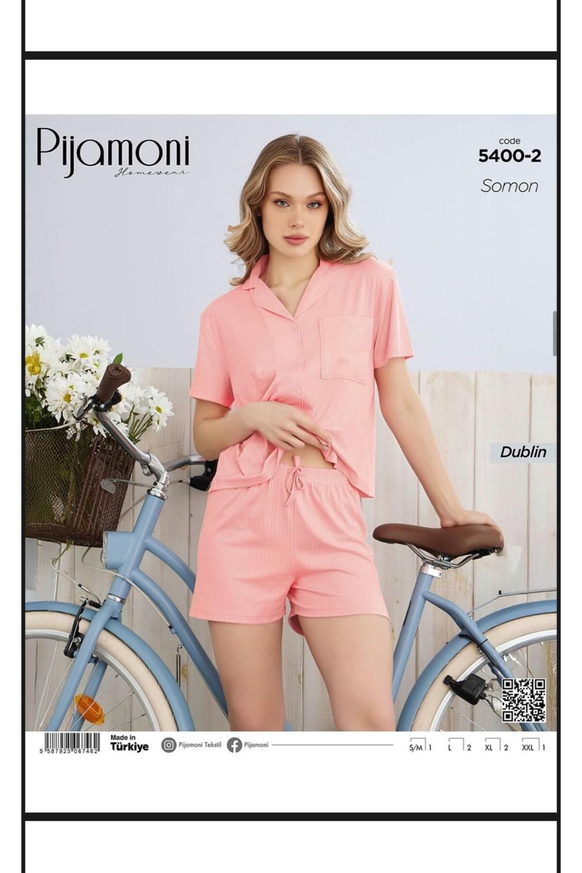 Pijamoni PEMBE YAKALI MILAN KUMAŞ PİJAMA TAKIMI