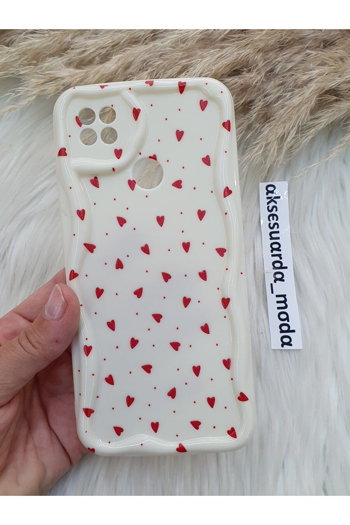 ZB Aksesuarda Moda XİAOMİ REDMİ 9C UYUMLU KIRMIZI KALPLER BASKILI DESENLİ KILIF