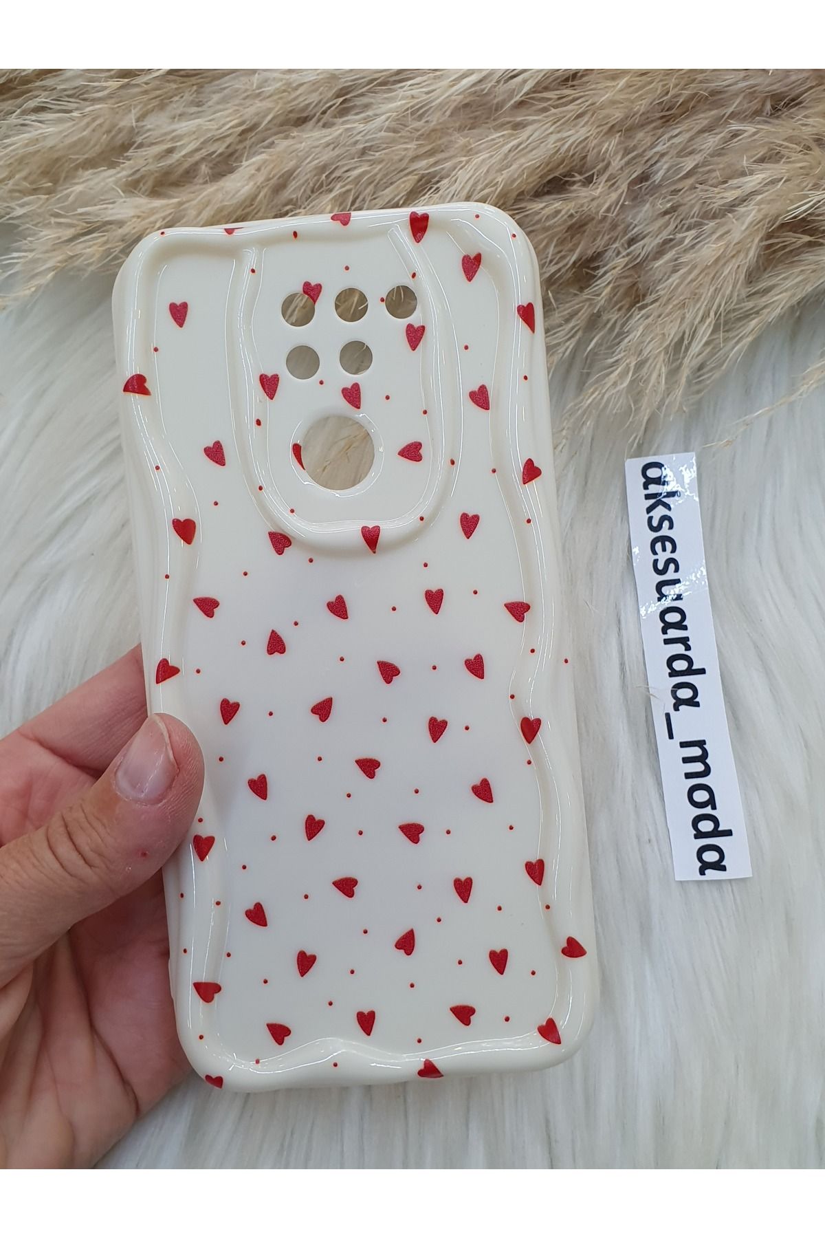 ZB Aksesuarda Moda XİAOMİ REDMİ NOTE 9 UYUMLU KIRMIZI KALPLER BASKILI DESENLİ KILIF