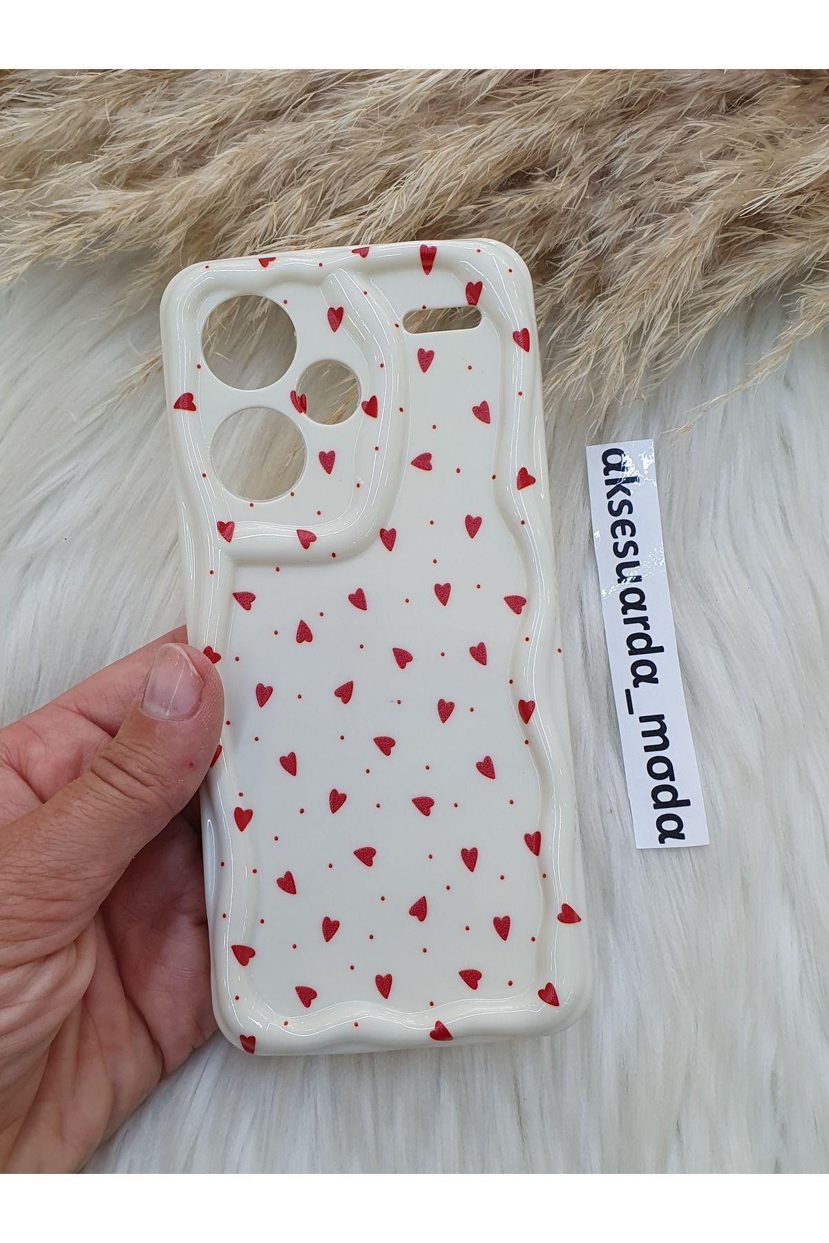 ZB Aksesuarda Moda XİAOMİ REDMİ NOTE 13 PRO PLUS UYUMLU KIRMIZI KALPLER BASKILI DESENLİ KILIF